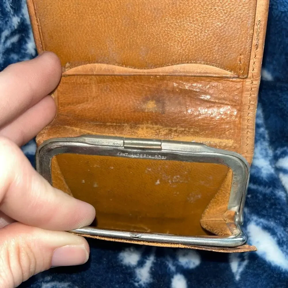 1898 Antique hand-tooled Leather billfold wallet featuring a floral pattern